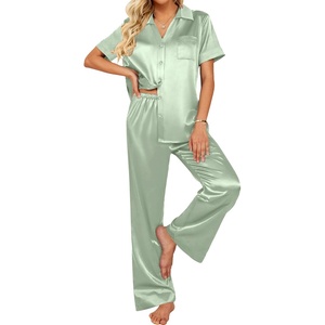 Ekouaer Silk Pajamas for Womens Set 2 Piece Fall Pjs Button Down Sleepwear(Light Green)