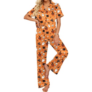 Ekouaer Silk Pajamas for Womens Set 2 Piece Fall Pjs Button Down Sleepwear(Orange-halloween)