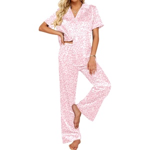 Ekouaer Silk Pajamas for Womens Set 2 Piece Fall Pjs Button Down Sleepwear(Pink Leopard)