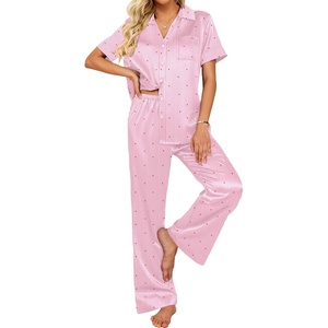 Ekouaer Silk Pajamas for Womens Set 2 Piece Fall Pjs Button Down Sleepwear(Pink Stripe-heart)