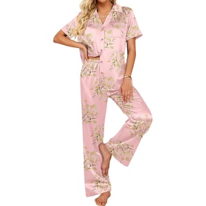 Ekouaer Silk Pajamas for Womens Set 2 Piece Fall Pjs Button Down Sleepwear(Pink-flower)
