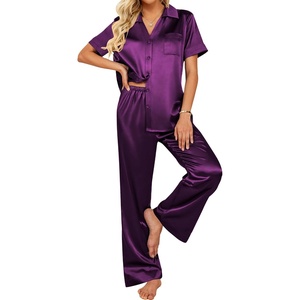 Ekouaer Silk Pajamas for Womens Set 2 Piece Fall Pjs Button Down Sleepwear(Purple)