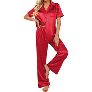 Ekouaer Silk Pajamas for Womens Set 2 Piece Fall Pjs Button Down Sleepwear(Red)