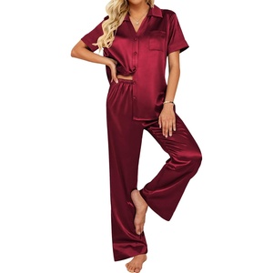Ekouaer Silk Pajamas for Womens Set 2 Piece Fall Pjs Button Down Sleepwear(Wine Red)