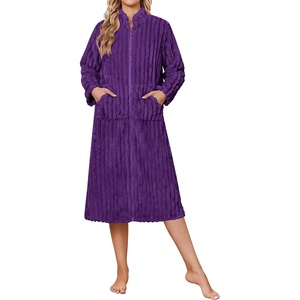 Ekouaer Women Plush Robe Zip Up Bathrobe Fleece Warm Housecoat with Pockets(Bright Purple)
