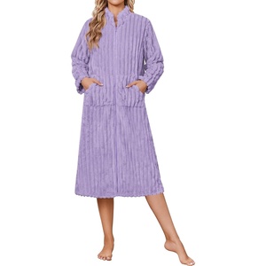Ekouaer Women Plush Robe Zip Up Bathrobe Fleece Warm Housecoat with Pockets(Lilac Purple)