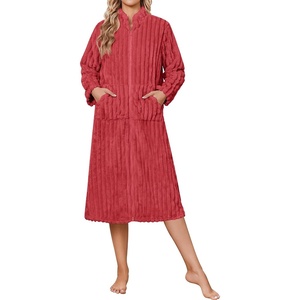 Ekouaer Women Plush Robe Zip Up Bathrobe Fleece Warm Housecoat with Pockets(Red)