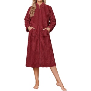 Ekouaer Women Plush Robe Zip Up Bathrobe Fleece Warm Housecoat with Pockets(Wine Red)