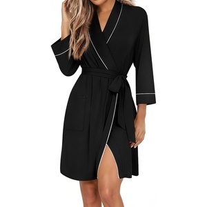 Ekouaer Women Robes Bathrobe Short Kimono Robe Soft Bathrobes with Pockets(Black)