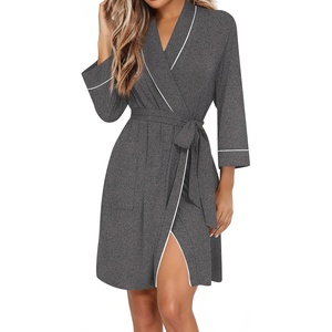 Ekouaer Women Robes Bathrobe Short Kimono Robe Soft Bathrobes with Pockets(Dark Gray)