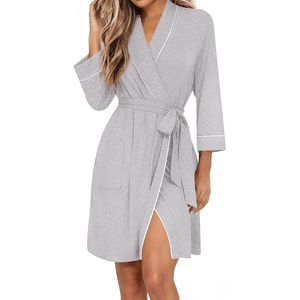 Ekouaer Women Robes Bathrobe Short Kimono Robe Soft Bathrobes with Pockets(Light Gray)