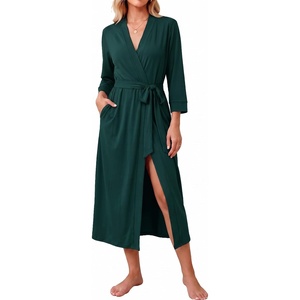 Ekouaer Women Robes Long Knit Bathrobe Soft Kimono Loungewear with Pockets(Lake Green)