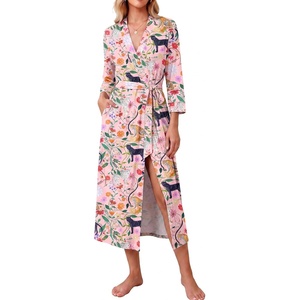 Ekouaer Women Robes Long Knit Bathrobe Soft Kimono Loungewear with Pockets(Pink Tiger)