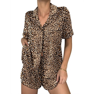 Ekouaer Women Satin Pajama Sets Cute Print Silk Pjs Shorts Sets S-4XL(Brown Leopard)