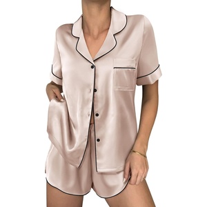 Ekouaer Women Satin Pajama Sets Cute Print Silk Pjs Shorts Sets S-4XL(Champagne)