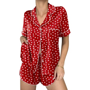 Ekouaer Women Satin Pajama Sets Cute Print Silk Pjs Shorts Sets S-4XL(White Heart Print)