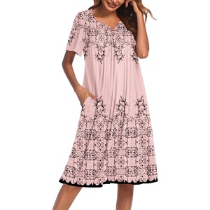 Ekouaer Women’s House Dress with Pockets(Pink Leaf Floral)