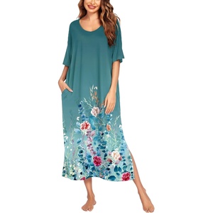 Ekouaer Womens Long Nightgown Short Sleeve Night Shirt Plus Size Sleepwear(Celadon Floral)