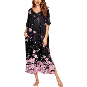Ekouaer Womens Long Nightgown Short Sleeve Night Shirt Plus Size Sleepwear(Cherry Blossom)
