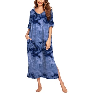 Ekouaer Womens Long Nightgown Short Sleeve Night Shirt Plus Size Sleepwear(Tie Dye Blue)