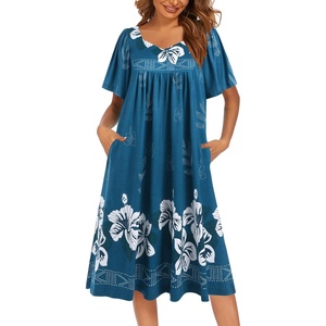 Ekouaer Womens Nightgown House Dress with Pockets Short Sleeve Moo Moos(Blue Flower)