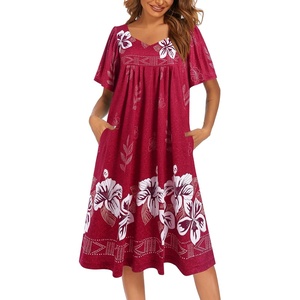 Ekouaer Womens Nightgown House Dress with Pockets Short Sleeve Moo Moos(Red Flower)