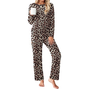 Ekouaer Women’s Pajama Sets Long Sleeve 2 Piece Lounge Sets 2026 Fall S-XXL(Brown Leopard)