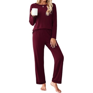Ekouaer Women’s Pajama Sets Long Sleeve 2 Piece Lounge Sets 2026 Fall S-XXL(Dark Red)