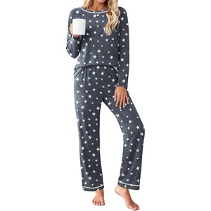 Ekouaer Women’s Pajama Sets Long Sleeve 2 Piece Lounge Sets 2026 Fall S-XXL(Grey Stars)