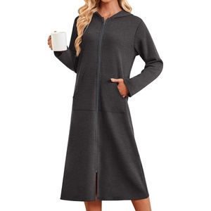 Ekouaer Zipper Robe for Women Long Bath Robe Soft Housecoat Hooded Bathrobe(Dark Gray)