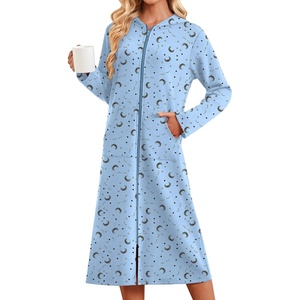 Ekouaer Zipper Robe for Women Long Bath Robe Soft Housecoat Hooded Bathrobe(Moon and Star)