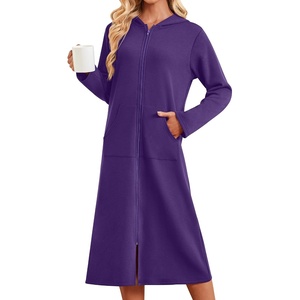 Ekouaer Zipper Robe for Women Long Bath Robe Soft Housecoat Hooded Bathrobe(Purple)