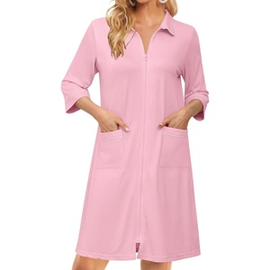 Ekouaer Zipper Robes for Women 3/4 Sleeve Housecoats with Pockets(A-pink)