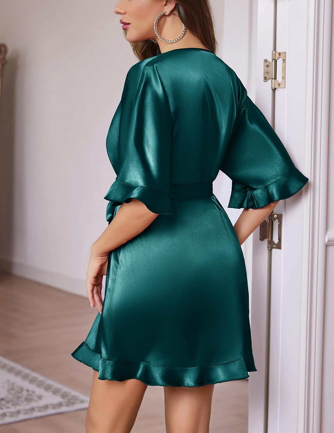 image:imageEkouaer Silk Robes for Women Short Lightweight Bathrobe Satin Kimono RobesDeep Green