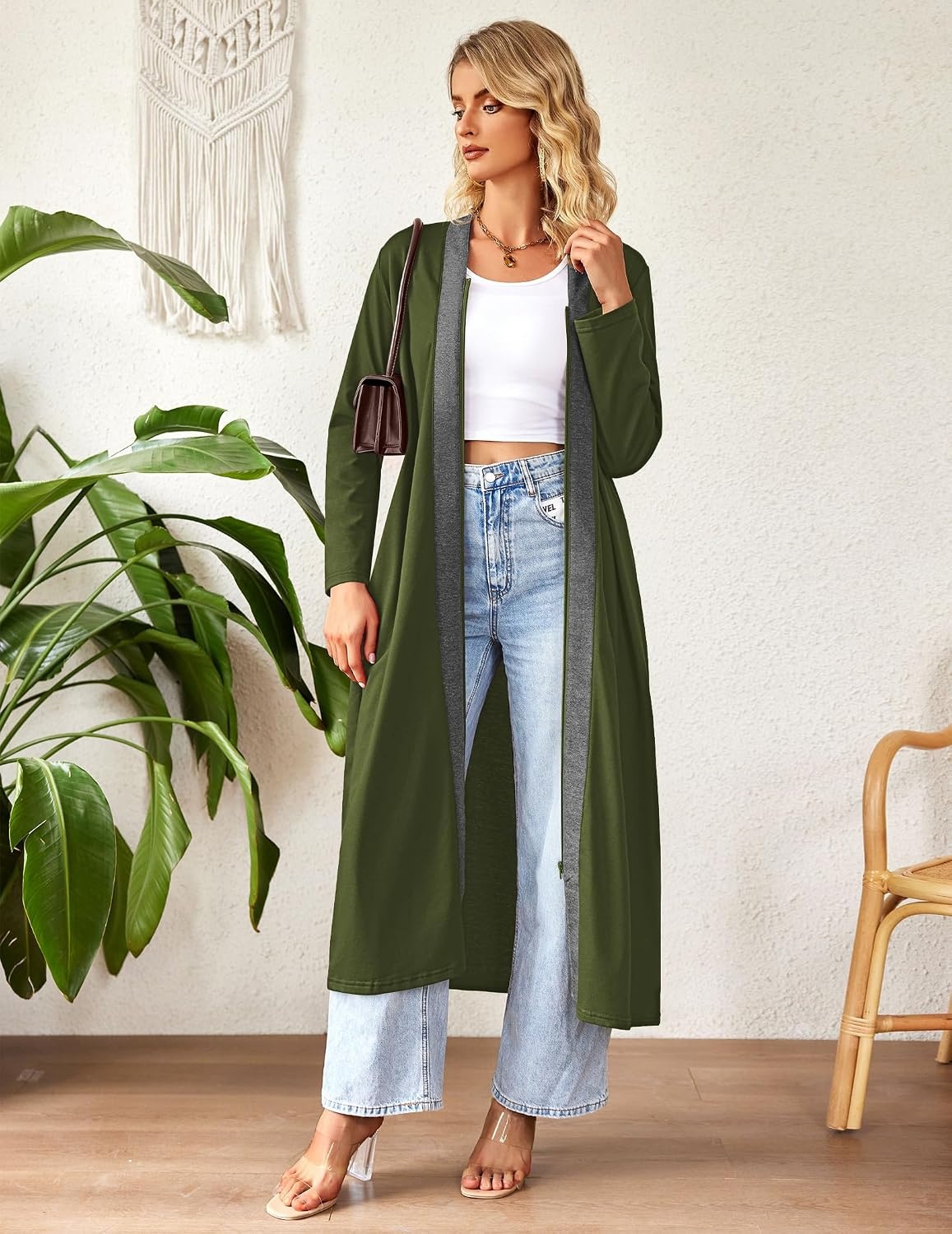 image:imageEkouaer Women Zipper Robe Long Sleeve Housecoat Soft Nightgown with PocketsArmy Green