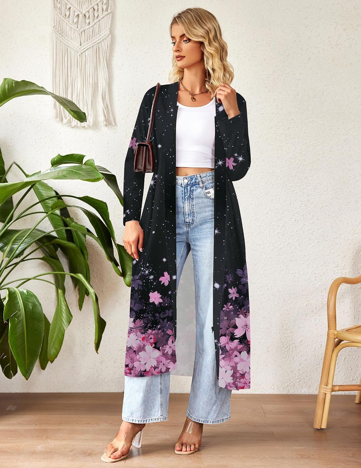 image:imageEkouaer Women Zipper Robe Long Sleeve Housecoat Soft Nightgown with PocketsBlack Sakura