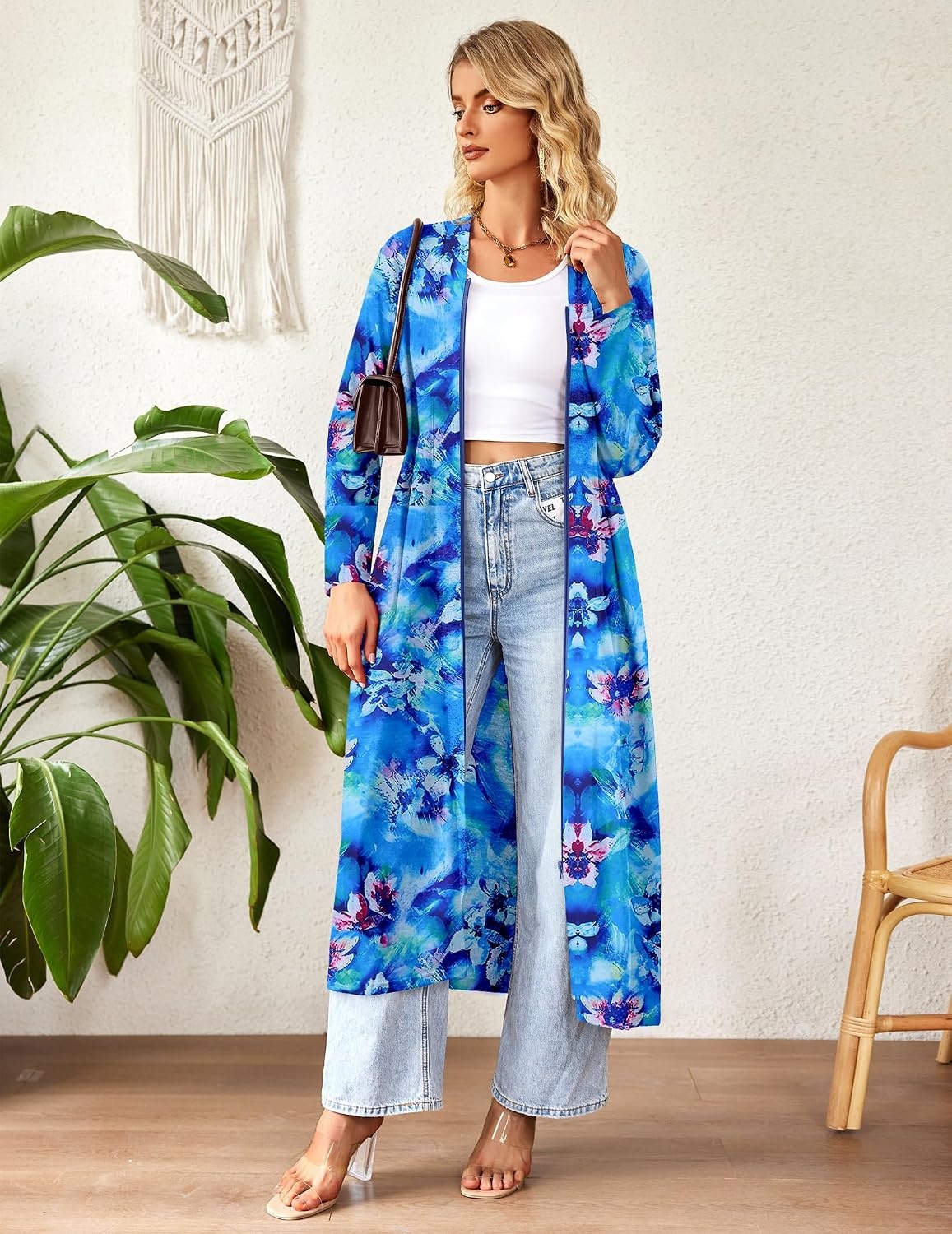 image:imageEkouaer Women Zipper Robe Long Sleeve Housecoat Soft Nightgown with PocketsBlue Floral