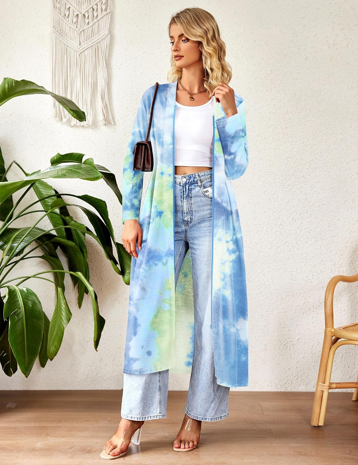 image:imageEkouaer Women Zipper Robe Long Sleeve Housecoat Soft Nightgown with PocketsGreen Tie Dye