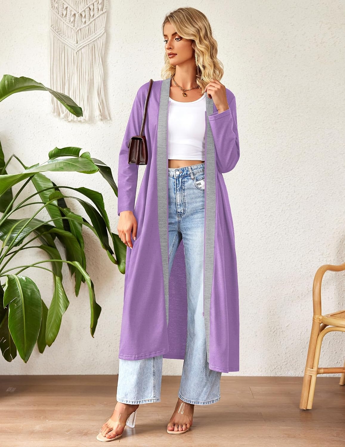 image:imageEkouaer Women Zipper Robe Long Sleeve Housecoat Soft Nightgown with PocketsLight Purple