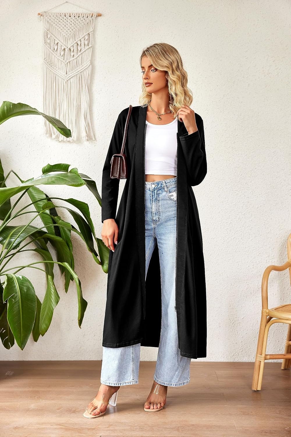 image:imageEkouaer Women Zipper Robe Long Sleeve Housecoat Soft Nightgown with PocketsPure Black