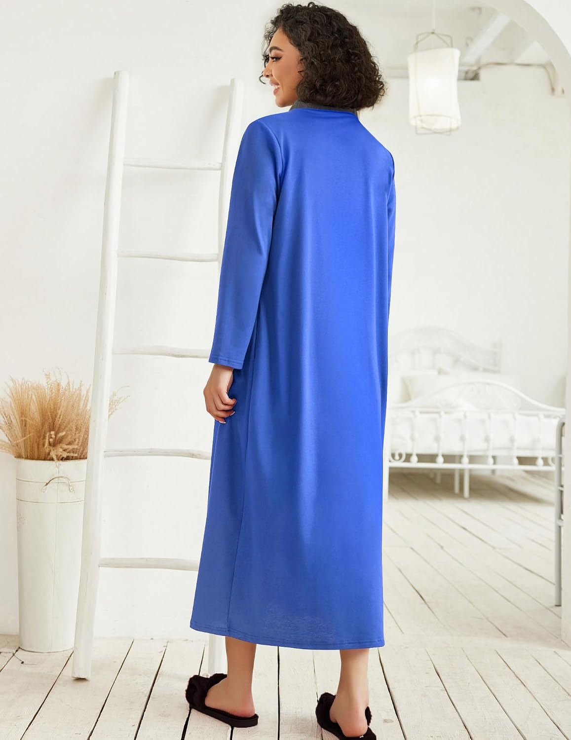 image:imageEkouaer Women Zipper Robe Long Sleeve Housecoat Soft Nightgown with PocketsSnorkel Blue