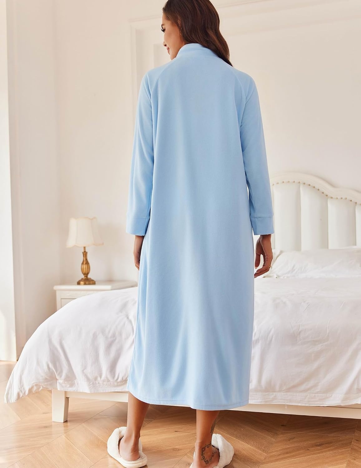 image:imageEkouaer Women Zipper Robe Long Sleeves House Coat Soft Bathrobe HousecoatAlight Blue