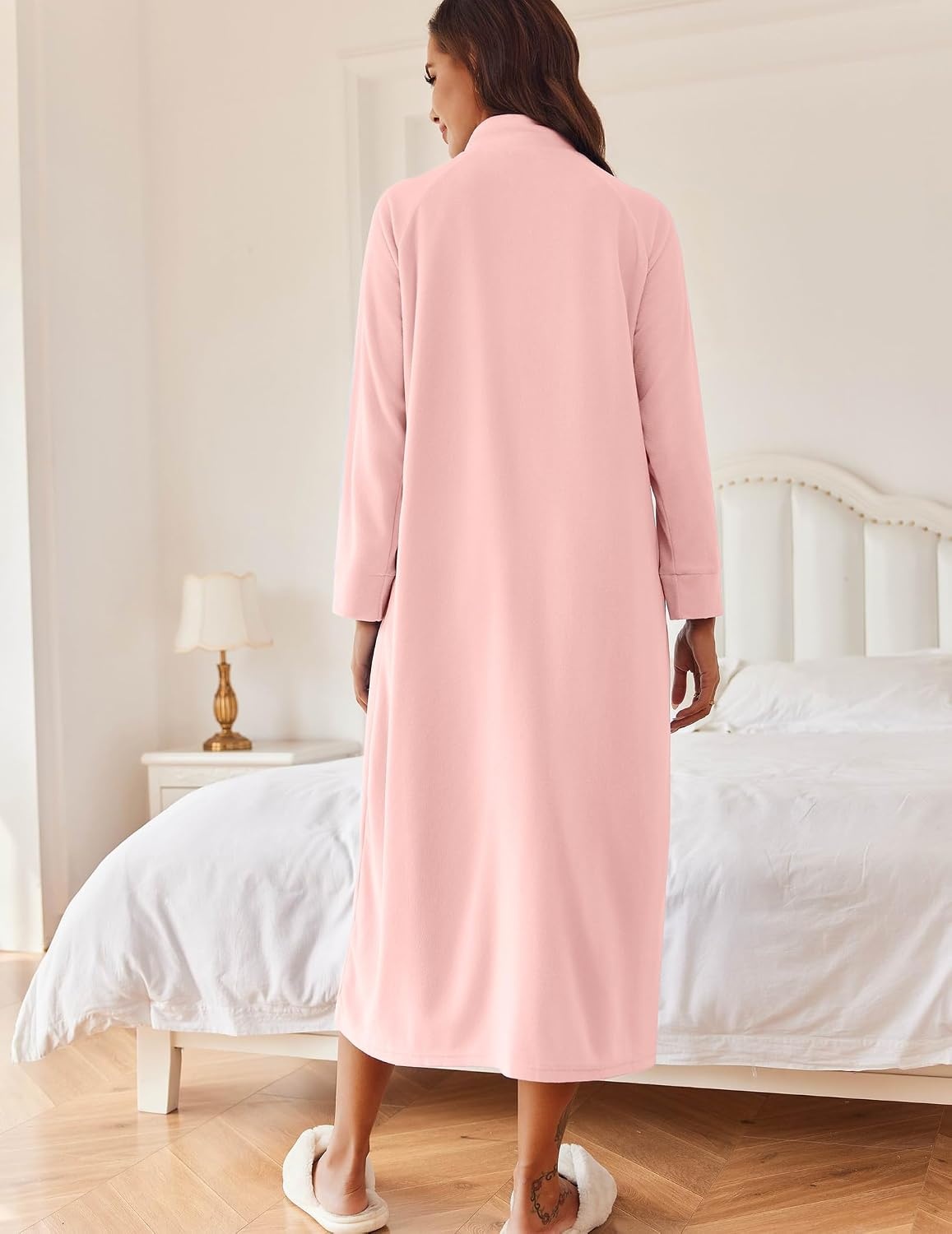 image:imageEkouaer Women Zipper Robe Long Sleeves House Coat Soft Bathrobe HousecoatAlight Pink