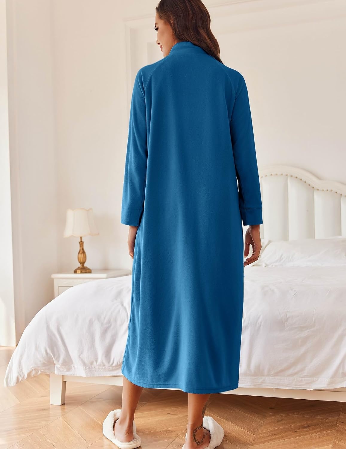 image:imageEkouaer Women Zipper Robe Long Sleeves House Coat Soft Bathrobe HousecoatAnavy