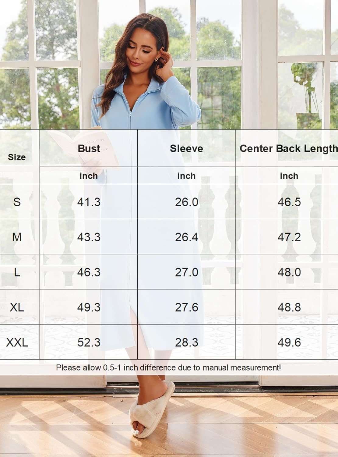 image:imageEkouaer Women Zipper Robe Long Sleeves House Coat Soft Bathrobe HousecoatAnavy