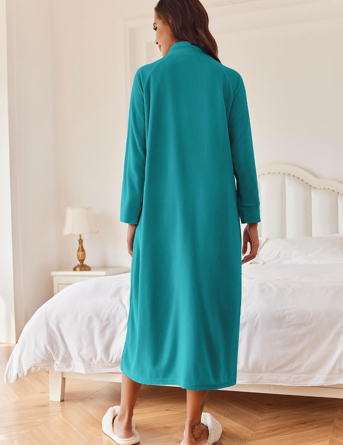image:imageEkouaer Women Zipper Robe Long Sleeves House Coat Soft Bathrobe HousecoatAteal