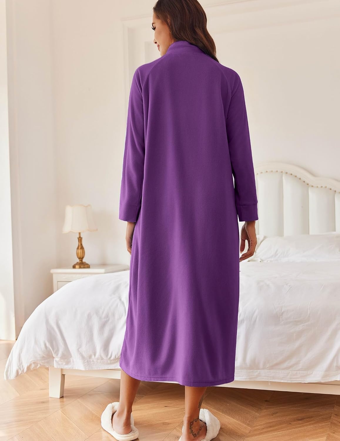 image:imageEkouaer Women Zipper Robe Long Sleeves House Coat Soft Bathrobe HousecoatBright Purple