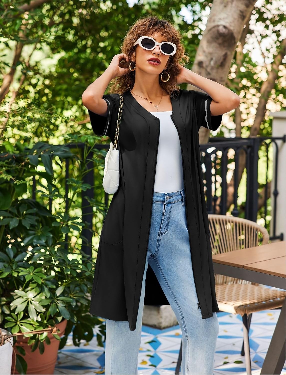 image:imageEkouaer Women Zipper Robe Short Sleeves Housecoat Bathrobes Zip Up RobeBlack
