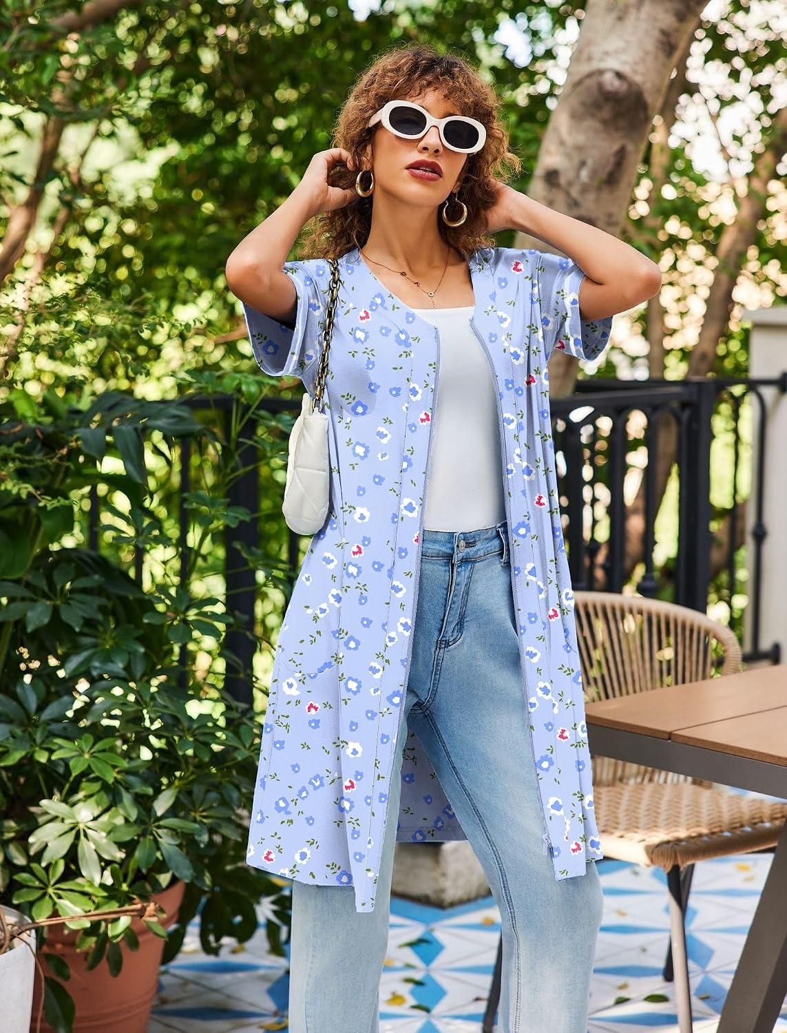 image:imageEkouaer Women Zipper Robe Short Sleeves Housecoat Bathrobes Zip Up RobeBlue Grid Floral