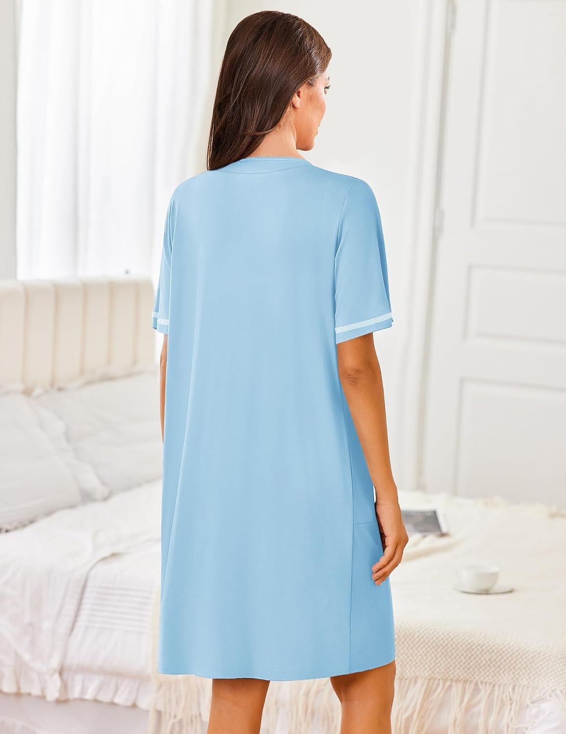 image:imageEkouaer Women Zipper Robe Short Sleeves Housecoat Bathrobes Zip Up RobeLight Blue